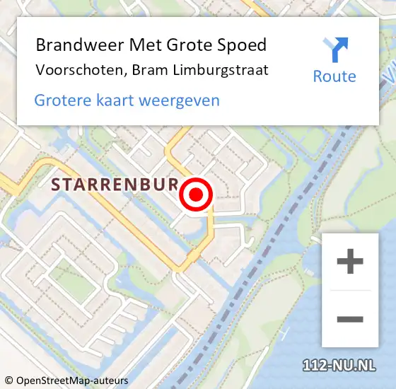 Locatie op kaart van de 112 melding: Brandweer Met Grote Spoed Naar Voorschoten, Bram Limburgstraat op 23 augustus 2023 10:07