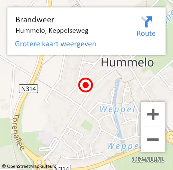 Locatie op kaart van de 112 melding: Brandweer Hummelo, Keppelseweg op 23 augustus 2023 10:14