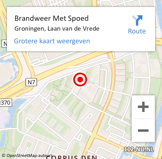 Locatie op kaart van de 112 melding: Brandweer Met Spoed Naar Groningen, Laan van de Vrede op 23 augustus 2023 10:24