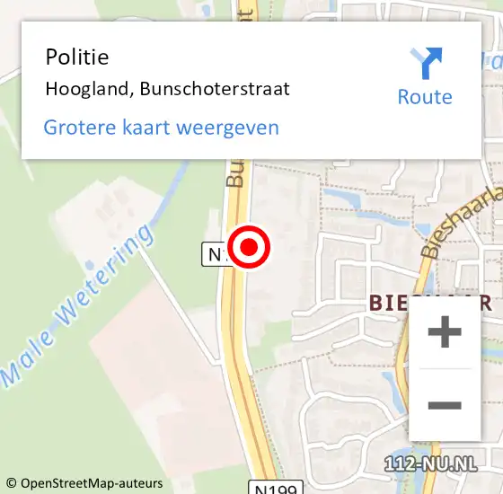 Locatie op kaart van de 112 melding: Politie Hoogland, Bunschoterstraat op 23 augustus 2023 10:48