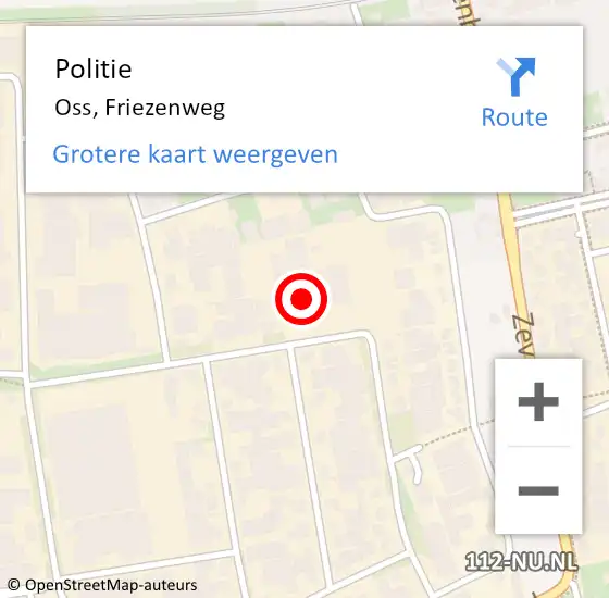 Locatie op kaart van de 112 melding: Politie Oss, Friezenweg op 23 augustus 2023 10:54