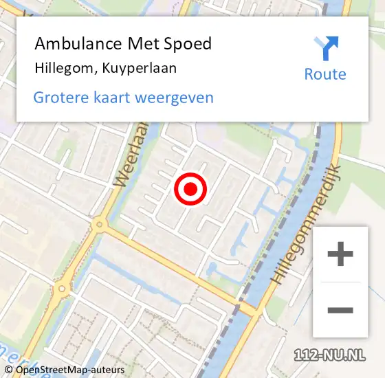 Locatie op kaart van de 112 melding: Ambulance Met Spoed Naar Hillegom, Kuyperlaan op 23 augustus 2023 11:15