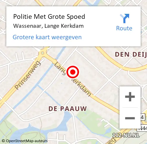 Locatie op kaart van de 112 melding: Politie Met Grote Spoed Naar Wassenaar, Lange Kerkdam op 23 augustus 2023 11:43