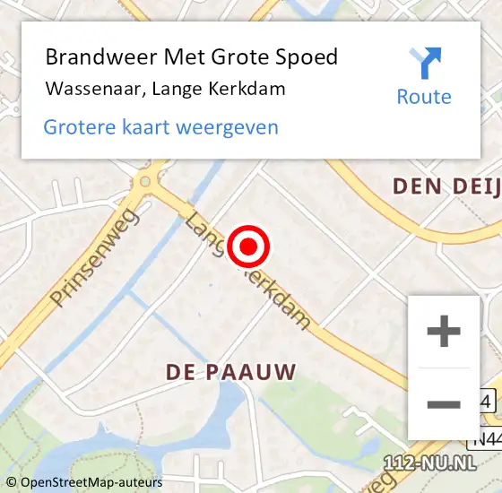 Locatie op kaart van de 112 melding: Brandweer Met Grote Spoed Naar Wassenaar, Lange Kerkdam op 23 augustus 2023 11:44