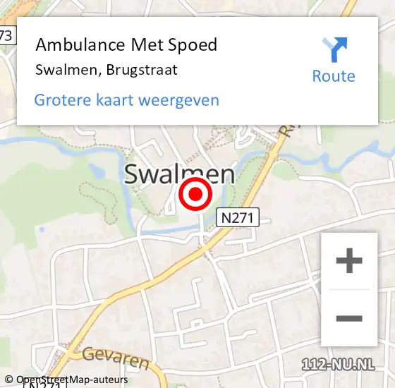 Locatie op kaart van de 112 melding: Ambulance Met Spoed Naar Swalmen, Brugstraat op 23 augustus 2023 11:48