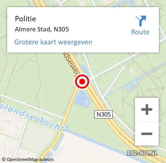 Locatie op kaart van de 112 melding: Politie Almere Stad, N305 op 5 september 2014 16:16