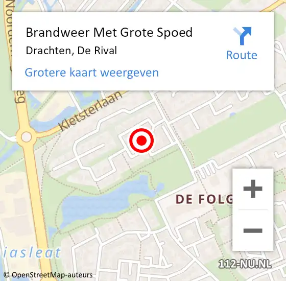 Locatie op kaart van de 112 melding: Brandweer Met Grote Spoed Naar Drachten, De Rival op 23 augustus 2023 12:07