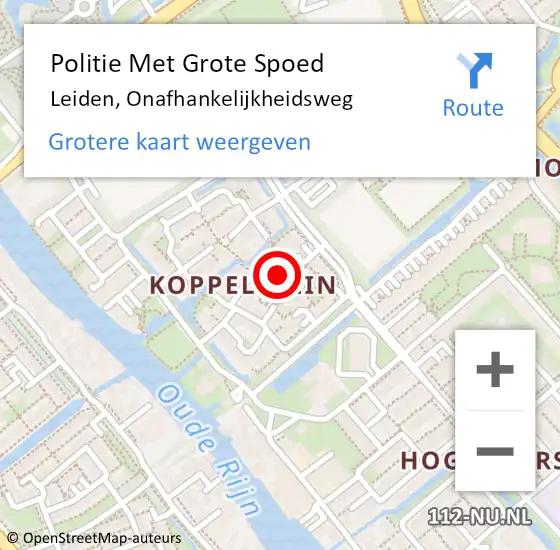 Locatie op kaart van de 112 melding: Politie Met Grote Spoed Naar Leiden, Onafhankelijkheidsweg op 23 augustus 2023 12:08