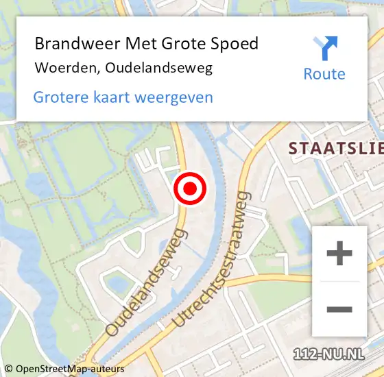 Locatie op kaart van de 112 melding: Brandweer Met Grote Spoed Naar Woerden, Oudelandseweg op 23 augustus 2023 12:12