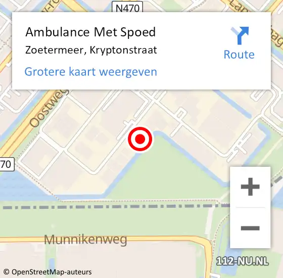 Locatie op kaart van de 112 melding: Ambulance Met Spoed Naar Zoetermeer, Kryptonstraat op 23 augustus 2023 12:14