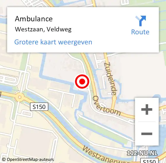 Locatie op kaart van de 112 melding: Ambulance Westzaan, Veldweg op 23 augustus 2023 12:43