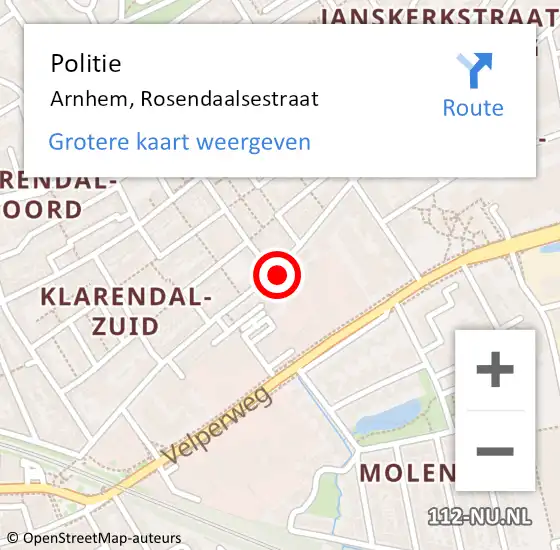 Locatie op kaart van de 112 melding: Politie Arnhem, Rosendaalsestraat op 23 augustus 2023 12:44