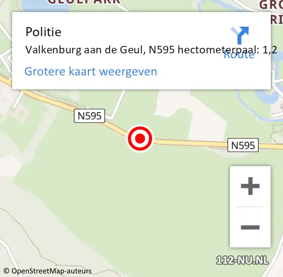 Locatie op kaart van de 112 melding: Politie Valkenburg aan de Geul, N595 hectometerpaal: 1,2 op 23 augustus 2023 12:50