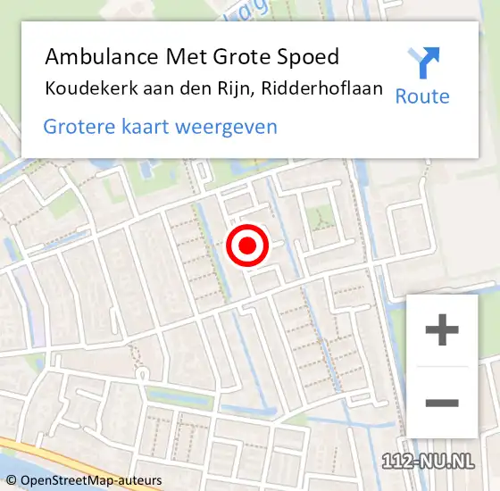Locatie op kaart van de 112 melding: Ambulance Met Grote Spoed Naar Koudekerk aan den Rijn, Ridderhoflaan op 23 augustus 2023 12:50