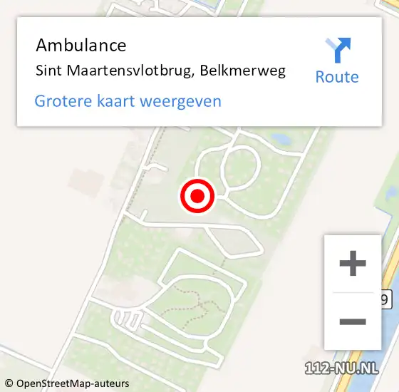 Locatie op kaart van de 112 melding: Ambulance Sint Maartensvlotbrug, Belkmerweg op 23 augustus 2023 12:55