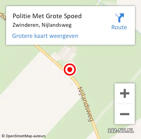 Locatie op kaart van de 112 melding: Politie Met Grote Spoed Naar Zwinderen, Nijlandsweg op 23 augustus 2023 13:47