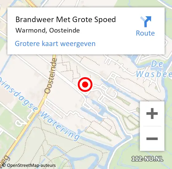 Locatie op kaart van de 112 melding: Brandweer Met Grote Spoed Naar Warmond, Oosteinde op 23 augustus 2023 13:49