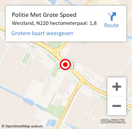 Locatie op kaart van de 112 melding: Politie Met Grote Spoed Naar Westland, N220 hectometerpaal: 1,8 op 23 augustus 2023 13:49