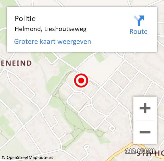 Locatie op kaart van de 112 melding: Politie Helmond, Lieshoutseweg op 23 augustus 2023 14:42