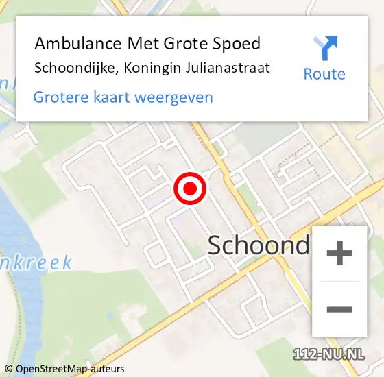 Locatie op kaart van de 112 melding: Ambulance Met Grote Spoed Naar Schoondijke, Koningin Julianastraat op 5 september 2014 16:34