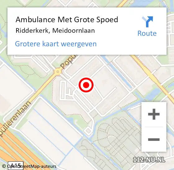 Locatie op kaart van de 112 melding: Ambulance Met Grote Spoed Naar Ridderkerk, Meidoornlaan op 23 augustus 2023 15:04