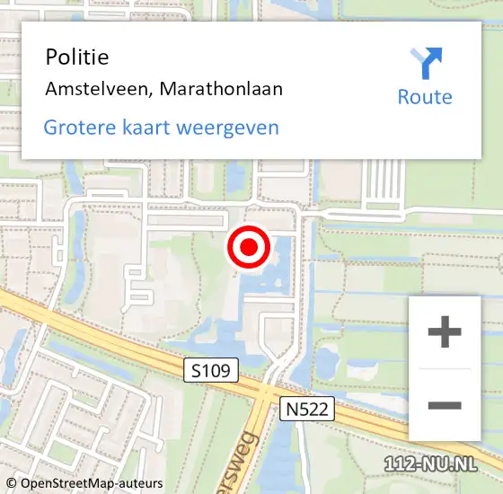 Locatie op kaart van de 112 melding: Politie Amstelveen, Marathonlaan op 23 augustus 2023 15:04