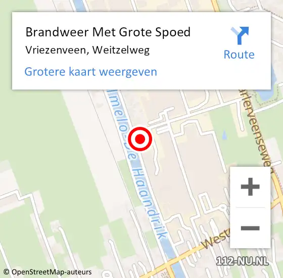 Locatie op kaart van de 112 melding: Brandweer Met Grote Spoed Naar Vriezenveen, Weitzelweg op 23 augustus 2023 15:07