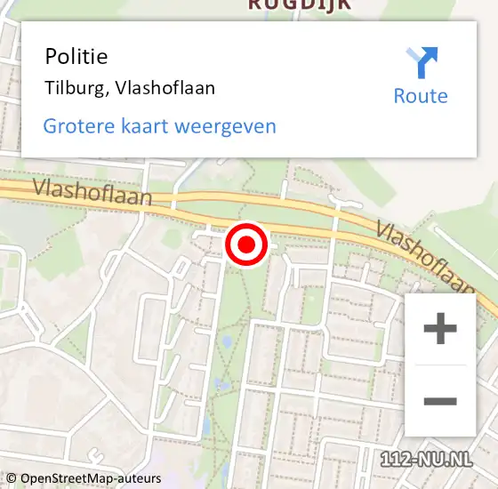 Locatie op kaart van de 112 melding: Politie Tilburg, Vlashoflaan op 23 augustus 2023 15:08