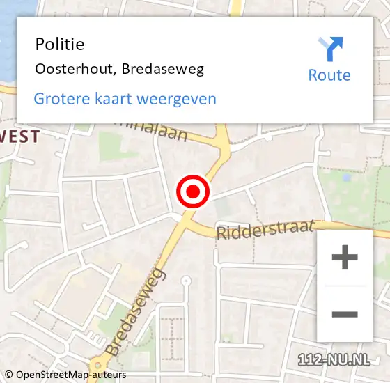 Locatie op kaart van de 112 melding: Politie Oosterhout, Bredaseweg op 23 augustus 2023 15:16