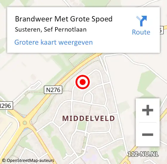 Locatie op kaart van de 112 melding: Brandweer Met Grote Spoed Naar Susteren, Sef Pernotlaan op 23 augustus 2023 16:05