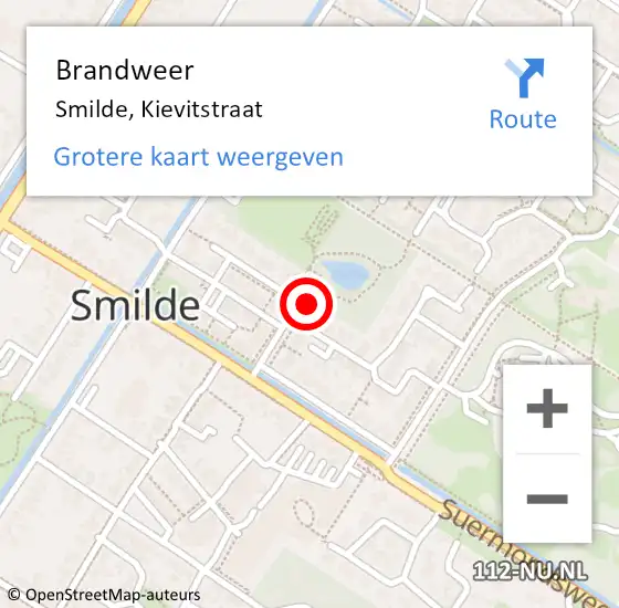 Locatie op kaart van de 112 melding: Brandweer Smilde, Kievitstraat op 5 september 2014 16:47