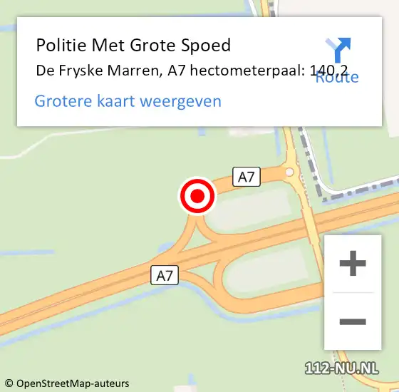 Locatie op kaart van de 112 melding: Politie Met Grote Spoed Naar De Fryske Marren, A7 hectometerpaal: 140,2 op 23 augustus 2023 16:27