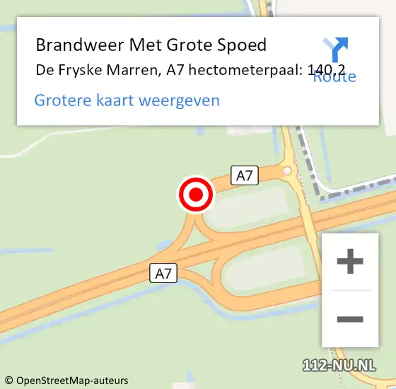 Locatie op kaart van de 112 melding: Brandweer Met Grote Spoed Naar De Fryske Marren, A7 hectometerpaal: 140,2 op 23 augustus 2023 16:27