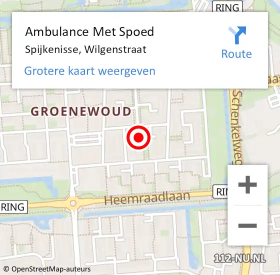 Locatie op kaart van de 112 melding: Ambulance Met Spoed Naar Spijkenisse, Wilgenstraat op 23 augustus 2023 16:47