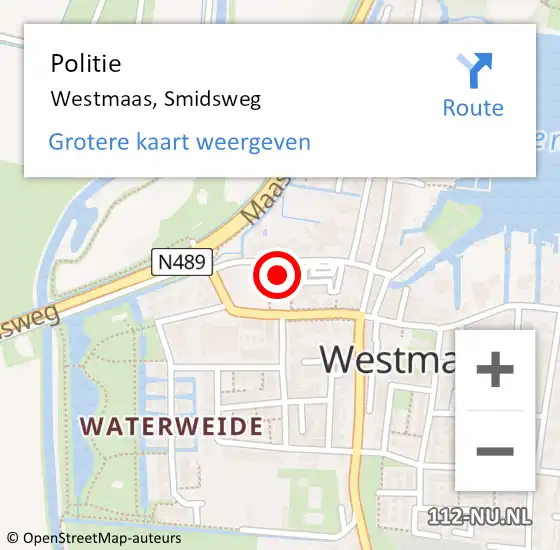 Locatie op kaart van de 112 melding: Politie Westmaas, Smidsweg op 23 augustus 2023 16:52