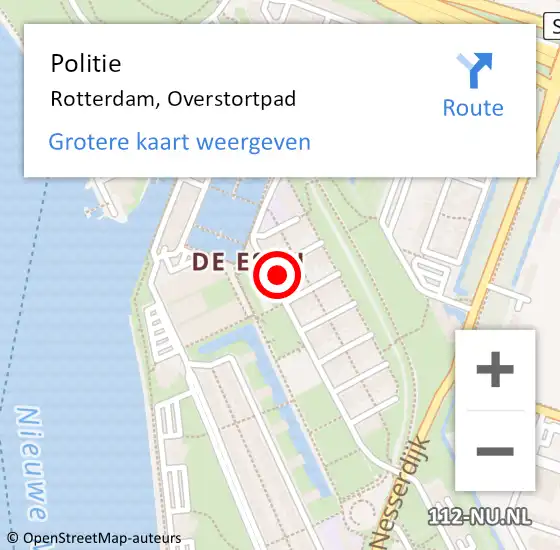 Locatie op kaart van de 112 melding: Politie Rotterdam, Overstortpad op 23 augustus 2023 17:00