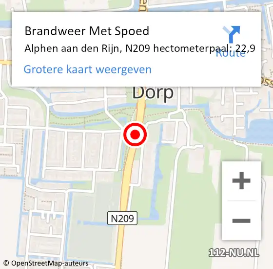 Locatie op kaart van de 112 melding: Brandweer Met Spoed Naar Alphen aan den Rijn, N209 hectometerpaal: 22,9 op 23 augustus 2023 17:23