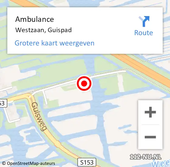 Locatie op kaart van de 112 melding: Ambulance Westzaan, Guispad op 23 augustus 2023 17:26