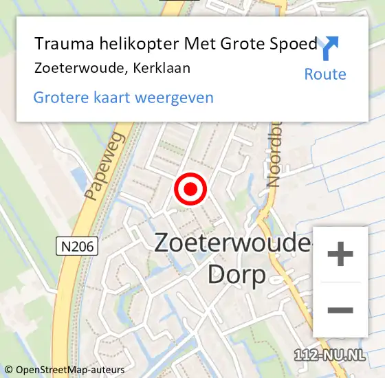 Locatie op kaart van de 112 melding: Trauma helikopter Met Grote Spoed Naar Zoeterwoude, Kerklaan op 23 augustus 2023 17:27