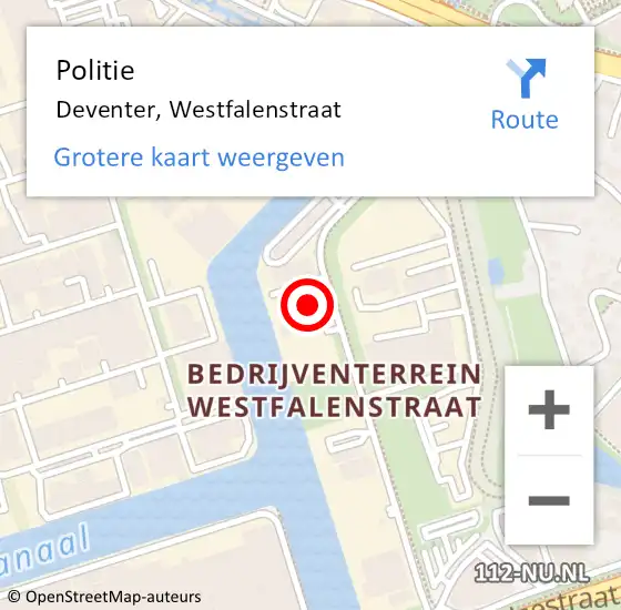 Locatie op kaart van de 112 melding: Politie Deventer, Westfalenstraat op 23 augustus 2023 18:22
