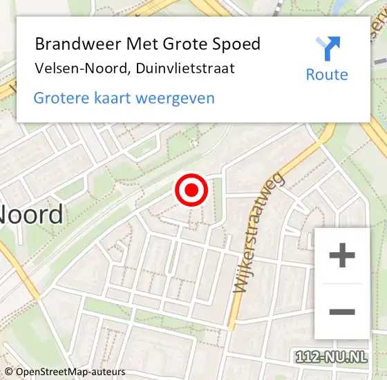 Locatie op kaart van de 112 melding: Brandweer Met Grote Spoed Naar Velsen-Noord, Duinvlietstraat op 23 augustus 2023 18:47