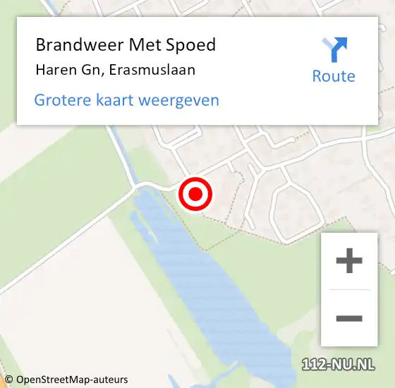 Locatie op kaart van de 112 melding: Brandweer Met Spoed Naar Haren Gn, Erasmuslaan op 23 augustus 2023 18:55