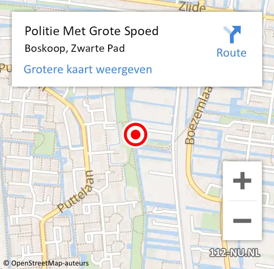 Locatie op kaart van de 112 melding: Politie Met Grote Spoed Naar Boskoop, Zwarte Pad op 23 augustus 2023 19:32