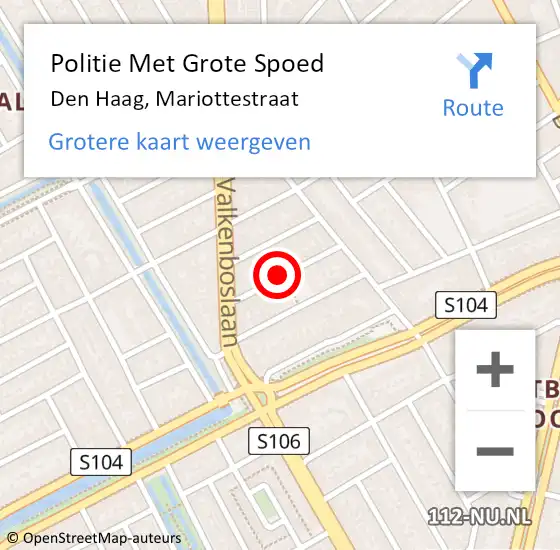 Locatie op kaart van de 112 melding: Politie Met Grote Spoed Naar Den Haag, Mariottestraat op 23 augustus 2023 19:56