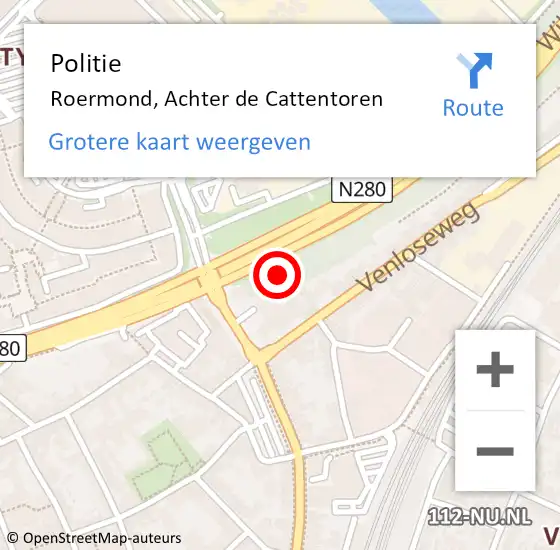 Locatie op kaart van de 112 melding: Politie Roermond, Achter de Cattentoren op 23 augustus 2023 20:00