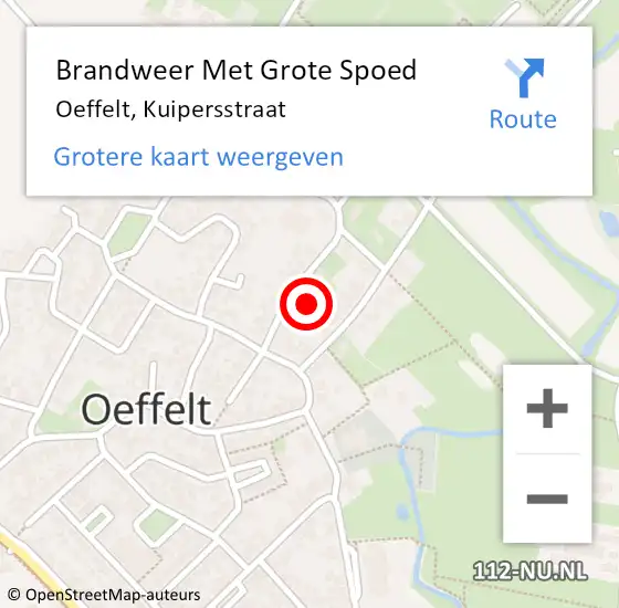 Locatie op kaart van de 112 melding: Brandweer Met Grote Spoed Naar Oeffelt, Kuipersstraat op 23 augustus 2023 20:11