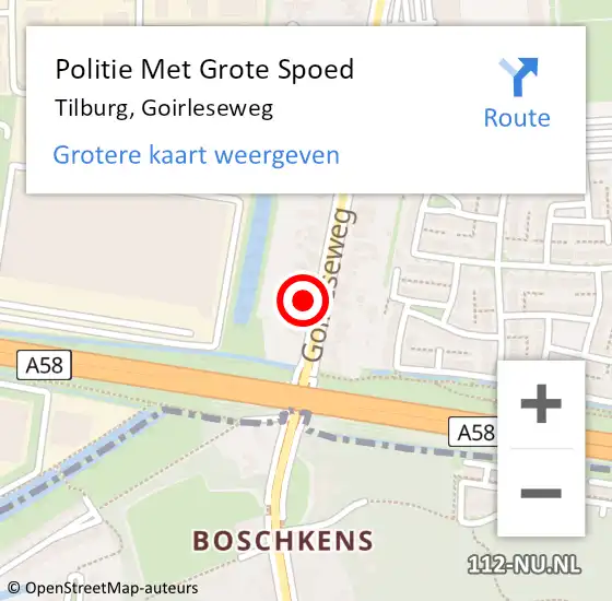 Locatie op kaart van de 112 melding: Politie Met Grote Spoed Naar Tilburg, Goirleseweg op 23 augustus 2023 20:24