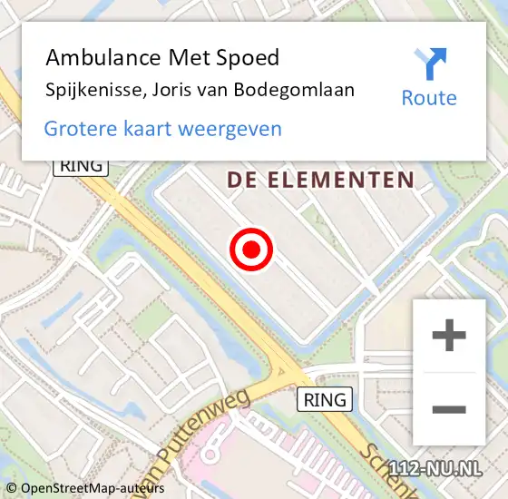 Locatie op kaart van de 112 melding: Ambulance Met Spoed Naar Spijkenisse, Joris van Bodegomlaan op 23 augustus 2023 20:49