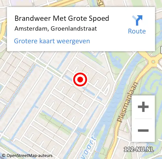 Locatie op kaart van de 112 melding: Brandweer Met Grote Spoed Naar Amsterdam, Groenlandstraat op 23 augustus 2023 21:00