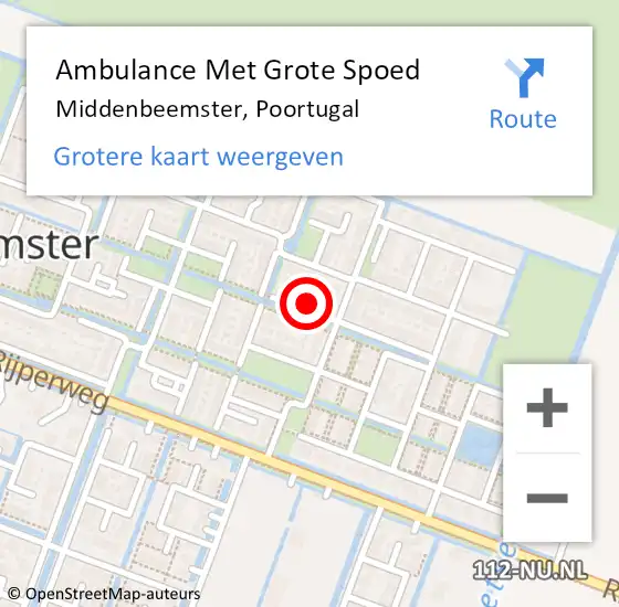 Locatie op kaart van de 112 melding: Ambulance Met Grote Spoed Naar Middenbeemster, Poortugal op 23 augustus 2023 21:03